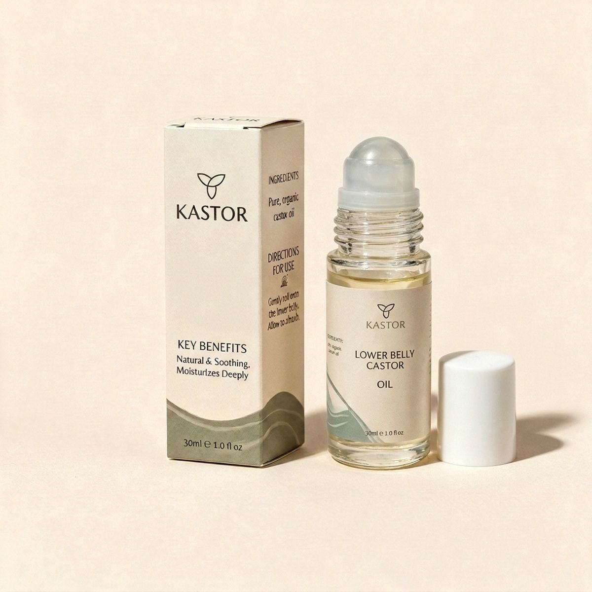 The Kastor lower belly castor oil roller with its carton
